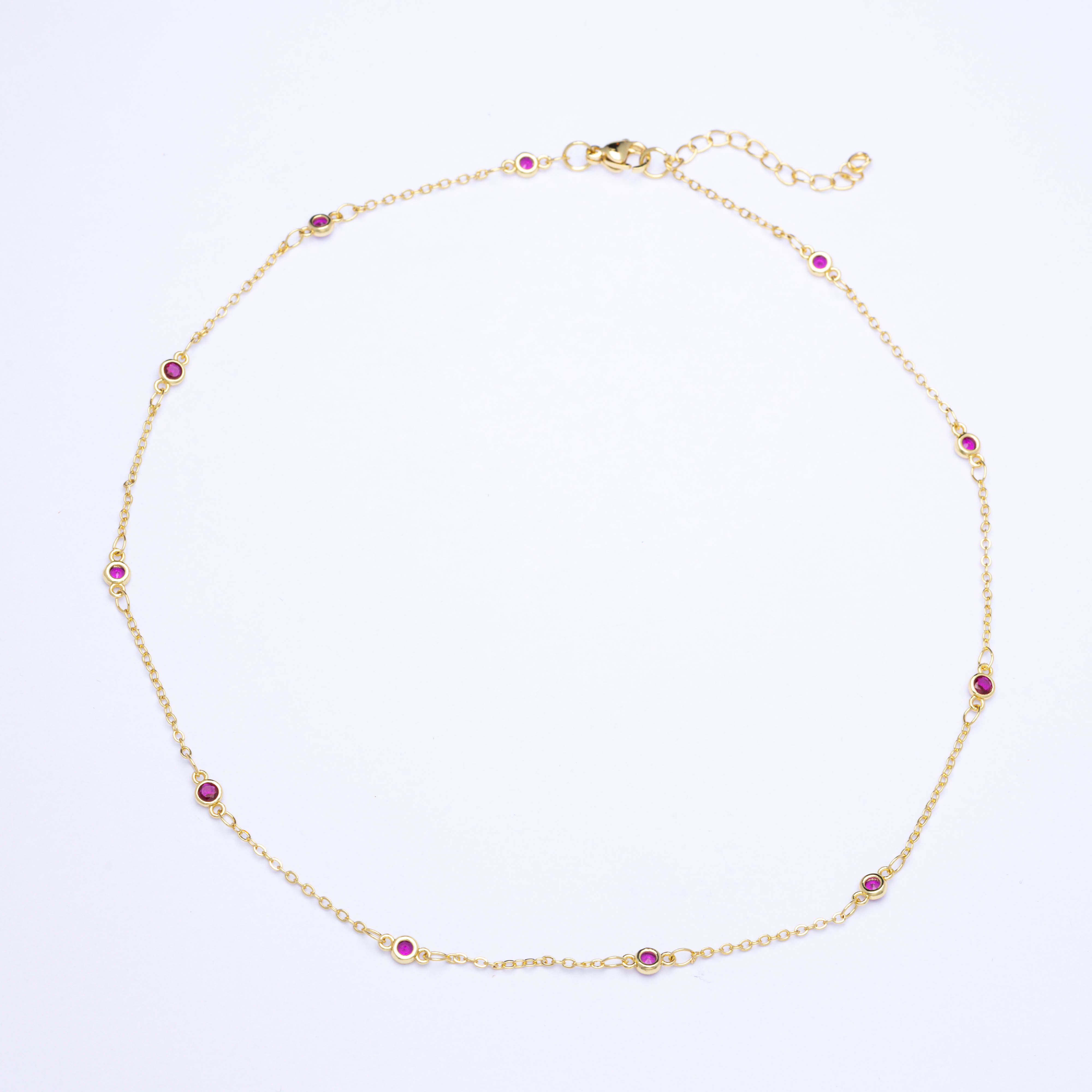 20427 16” Gold Chains with Fuchsia Crystals